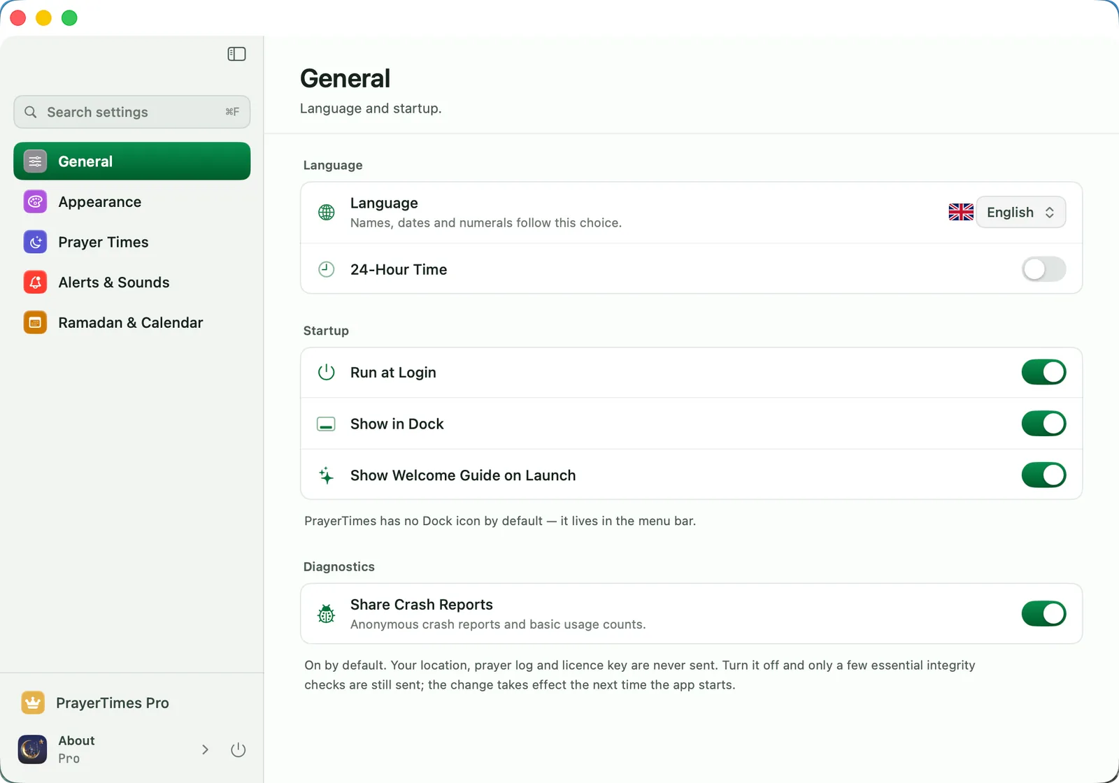 PrayerTimes Pro — Settings
