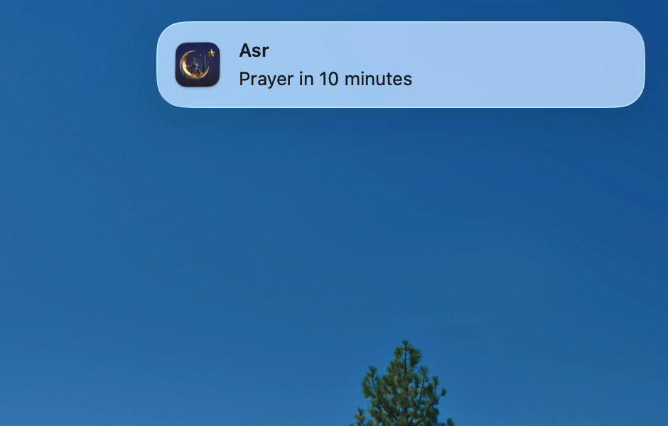 PrayerTimes Pro — Notification banners, English