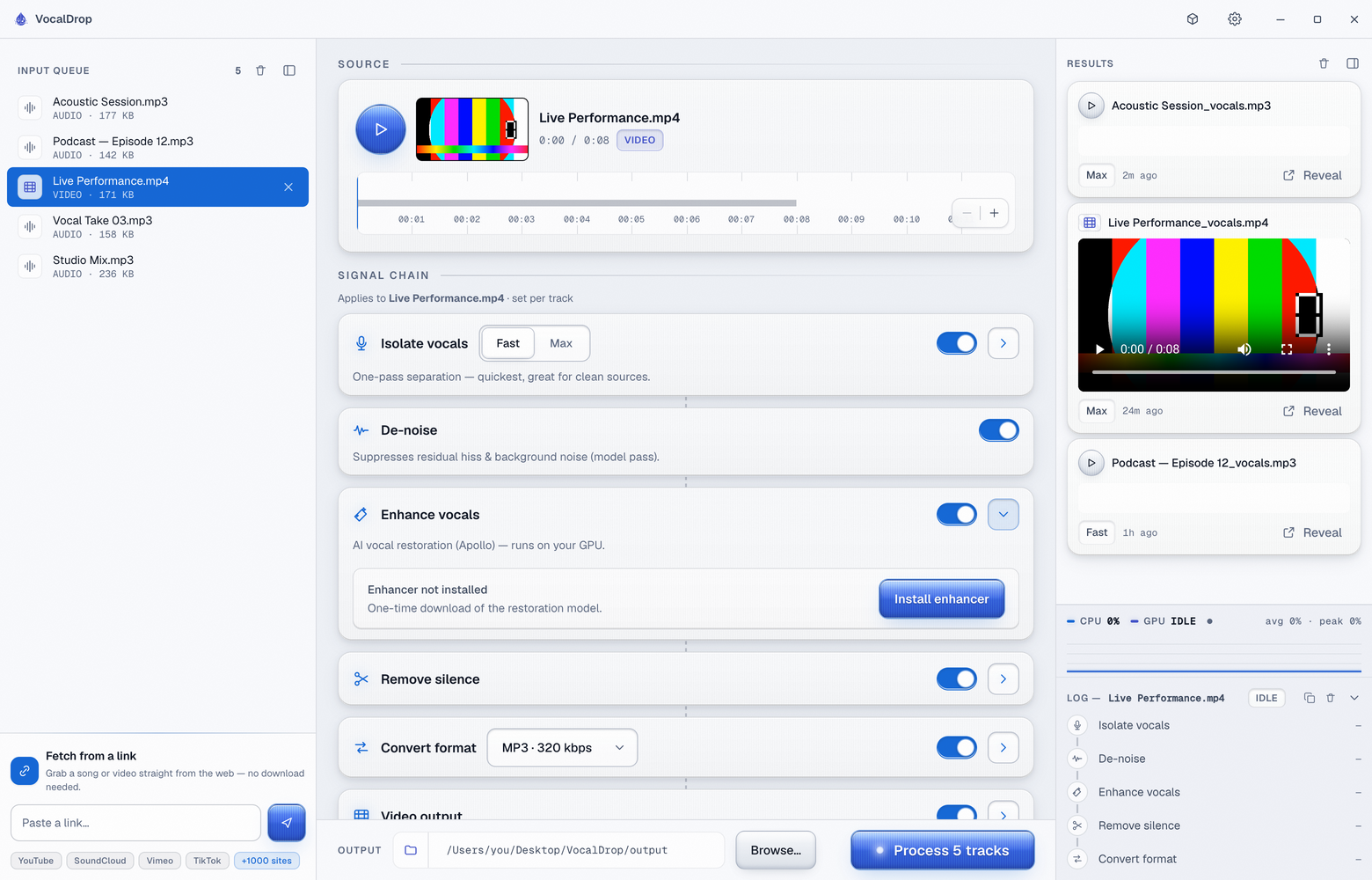 The VocalDrop desktop app