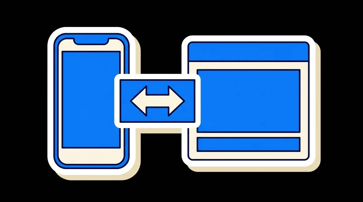A phone and a web page joined by a two-way bridge