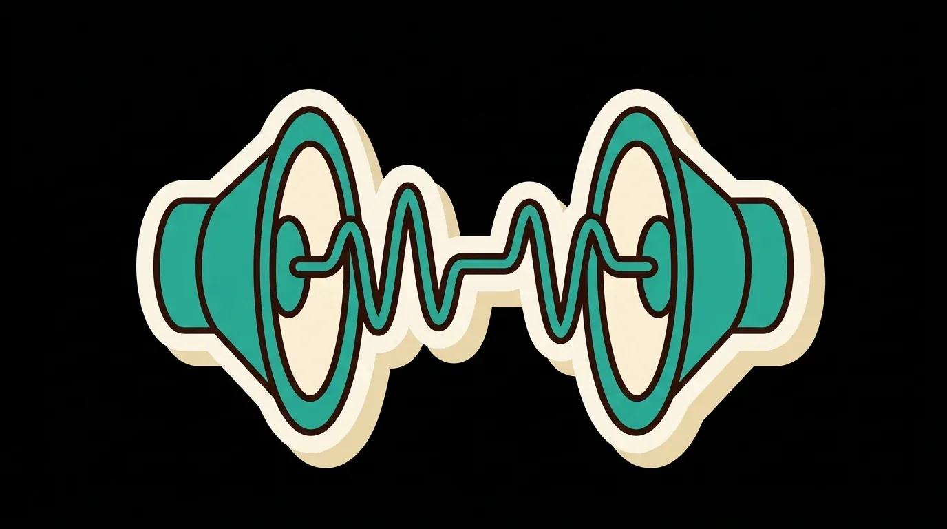 Two speakers whose waves cancel where they meet