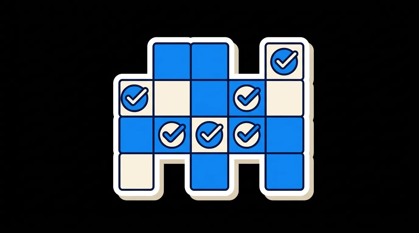 A grid board with checkmarks in some cells