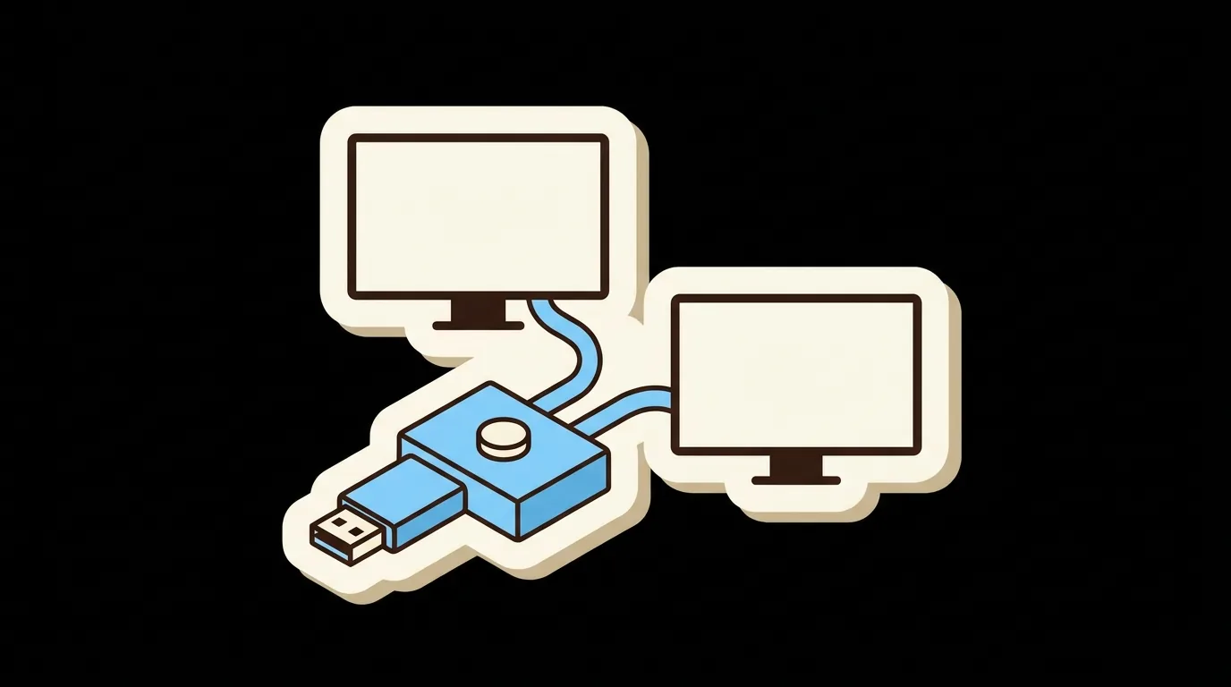 One receiver shared by two computers through a KVM switch