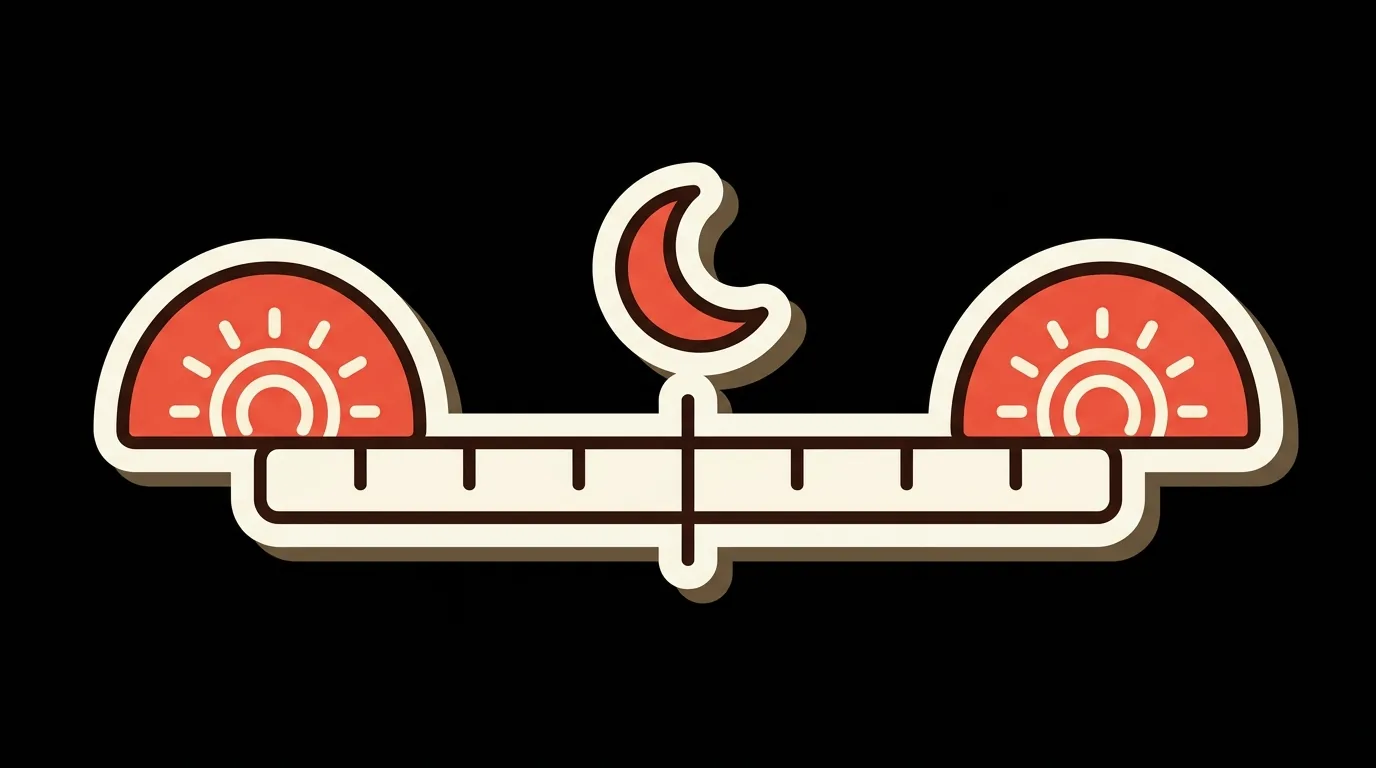 The night between sunset and sunrise, cut into halves and sevenths