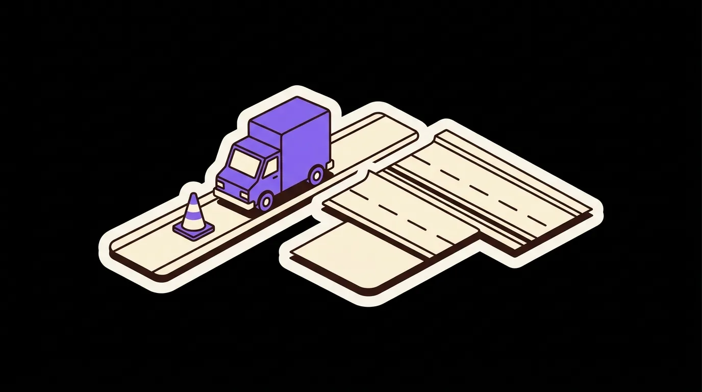 One truck stuck in one lane while the wide road beside it sits empty