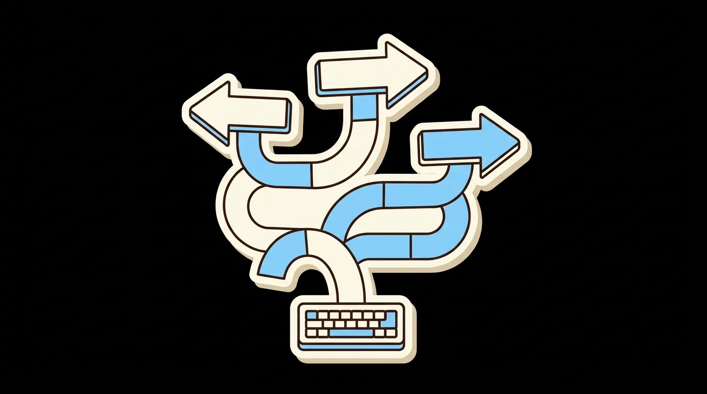 A keyboard at a fork where the path splits three ways