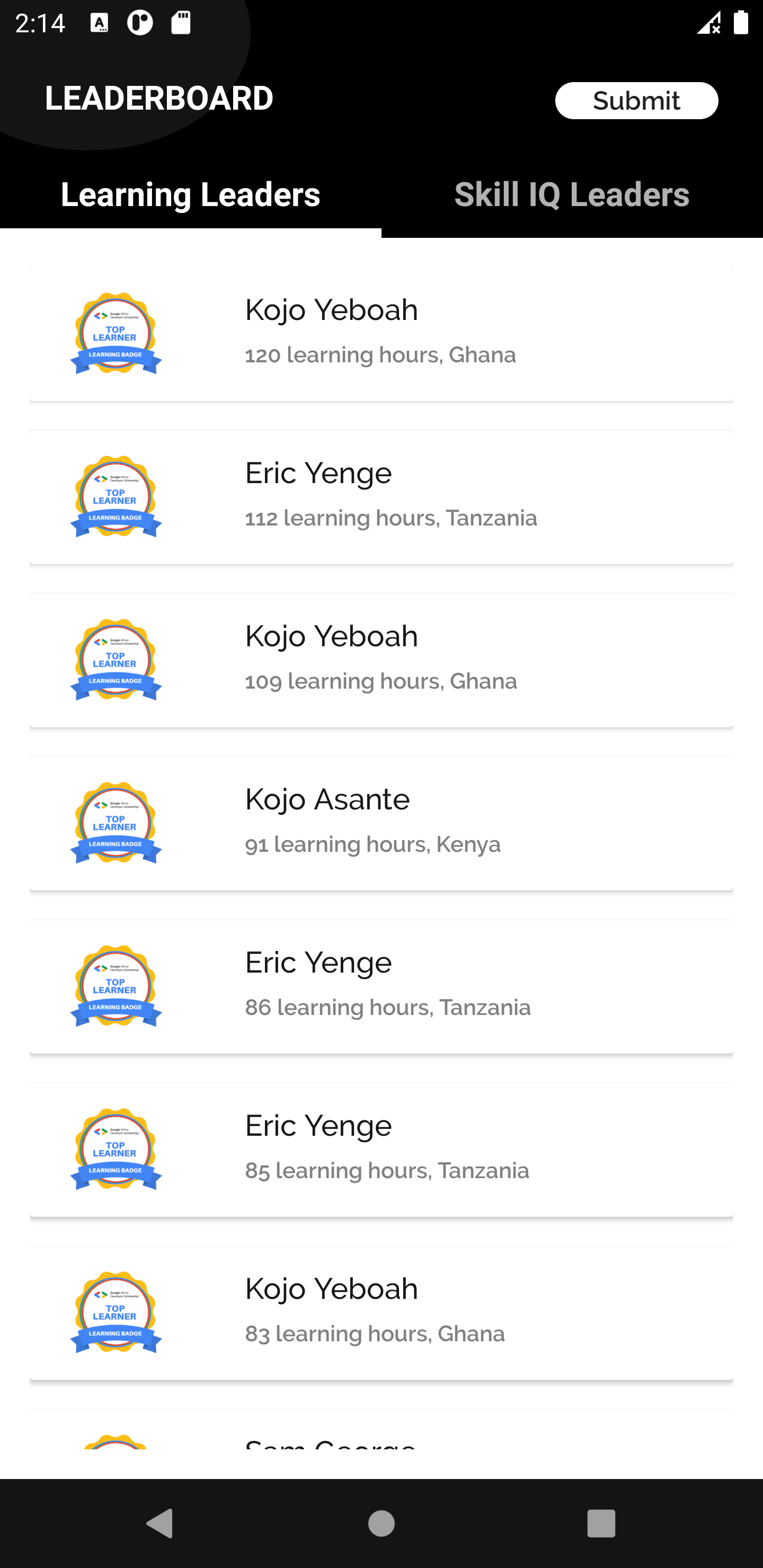 Learning Hours Leaderboard