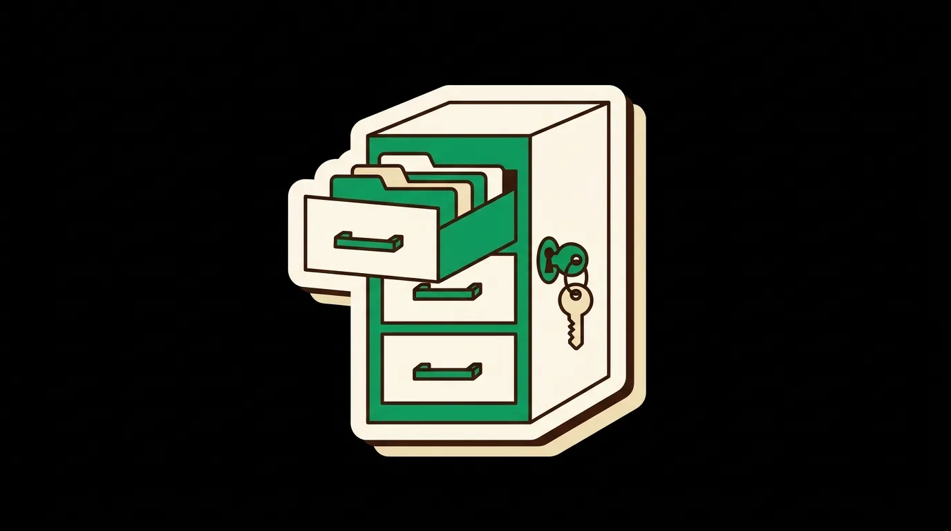 A filing cabinet with an open drawer of folders, where the categories live