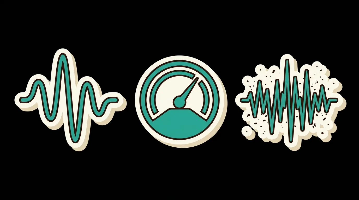 A clean waveform beside a noisy one, with a level gauge between them
