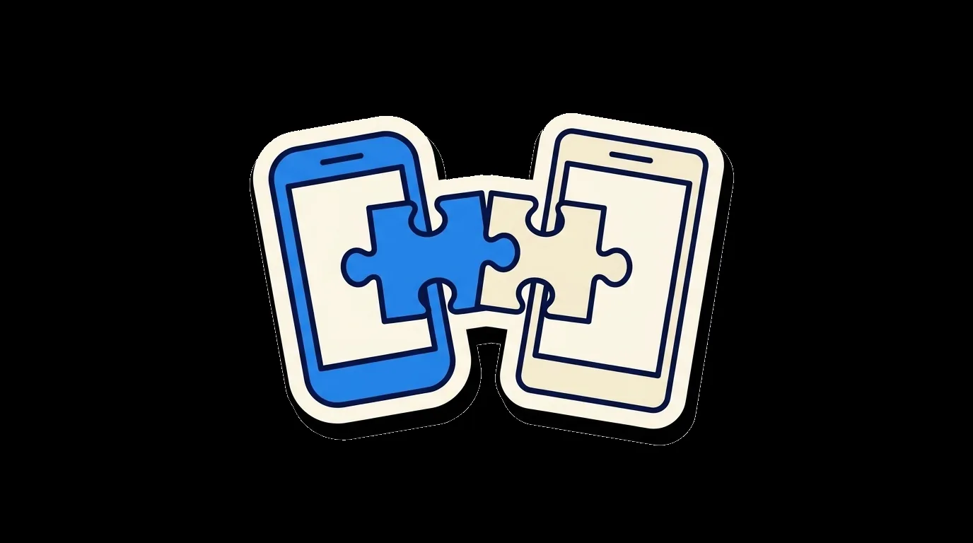 Two phones completing one shared jigsaw piece
