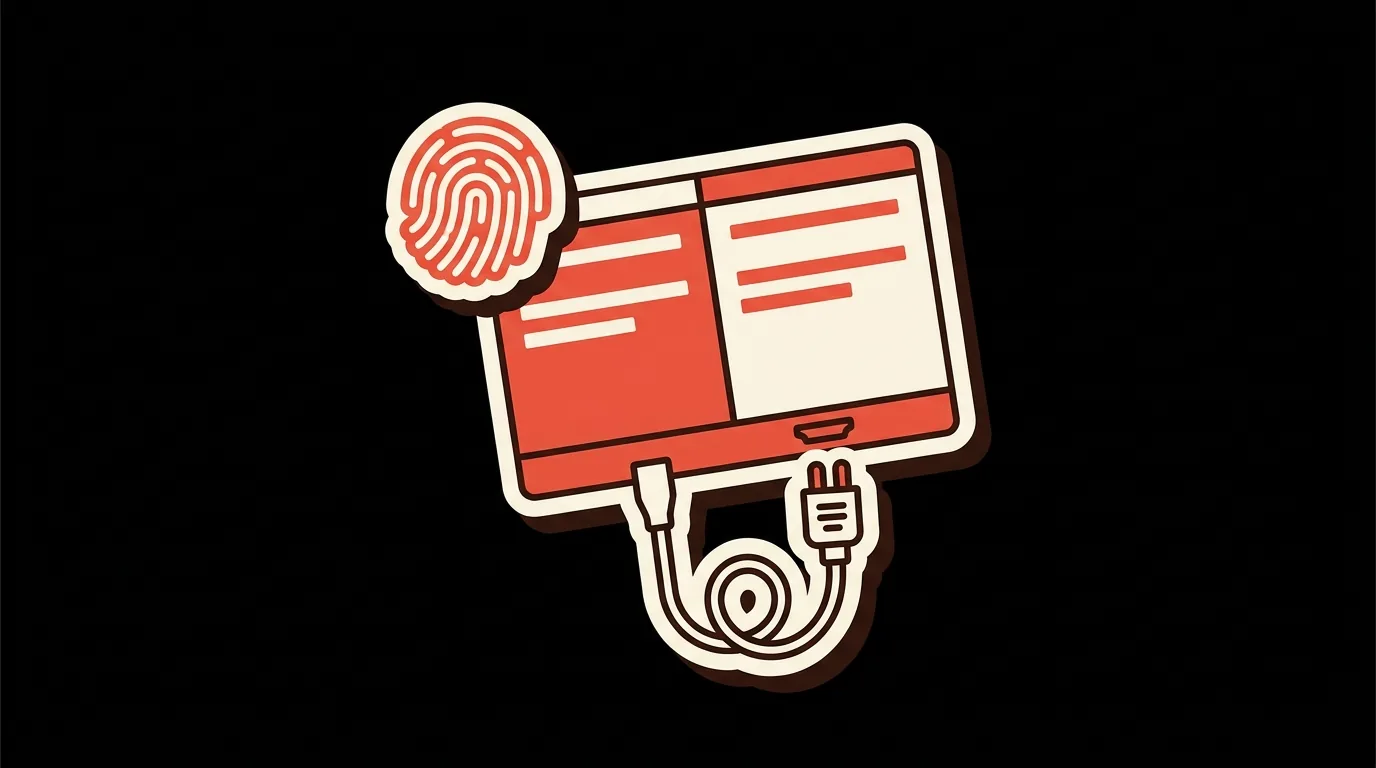 A split terminal with the fingerprint left outside and its cable unplugged