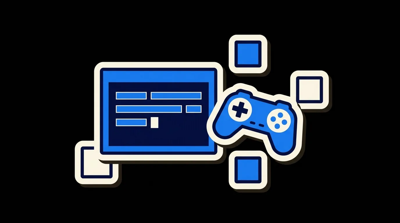 A blank terminal window beside a game controller