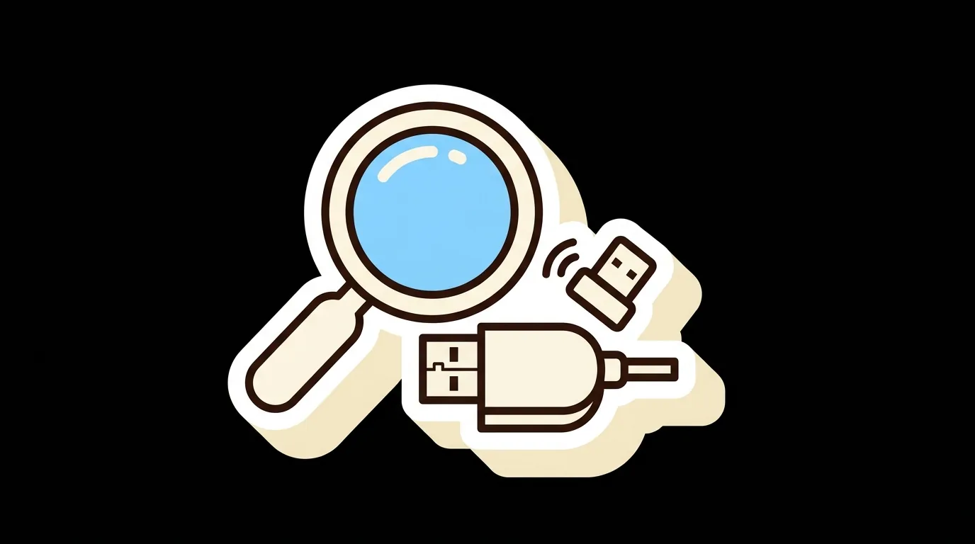 A magnifying glass over a USB plug and a receiver